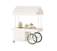 4-Wheel Vending Stand Kiosk Display Trolley,Portable Mobile Dining Cart With Canopy,Mobile Street Food Vendor Cart,For Outdoor Events,Markets & Street Food(White,120cm/47.2in)