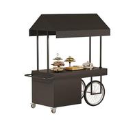 4-Wheel Vending Stand Kiosk Display Trolley,Portable Mobile Dining Cart With Canopy,Mobile Street Food Vendor Cart,For Outdoor Events,Markets & Street Food(Black,160cm/63in)