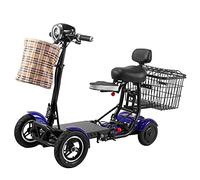 4 Wheeled Electric Mobility Scooters, Folding Mobility Scooters, Front and Rear Double Baskets, Double Disc Brakes for Adults Elderly Disabled Outdoor Travel,Blue-10.4Ah/25km