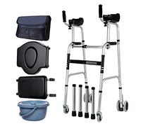 4 Wheeled Walking E, Height Adjustable Walker with Armrest Pads and Wheels, Foldable Rehabilitation Auxiliary Mobility Aids for Elderly Disabled,D Star of Light-A-E