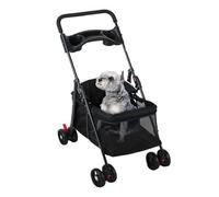 4 Wheels Dog Cat Stroller, Folding Pet Strollers for Medium Small Dogs, Cat Travel Strollers with Cup Holder, Breathable Mesh, Visible Pet Cage, Outdoor Pet Carrier (Black)