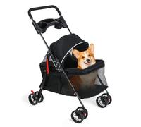 4 Wheels Dog Cat Stroller, Outdoor Travel Pet Folding Strollers, Dogs Cat Cage Strollers with Cup Holder, Breathable and Visible Mesh for Medium Small Dogs (Black)