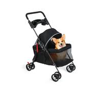 4 Wheels Foldable Dog Cat Cage Jogger Stroller with for All-Season, Cup Holder, Breathable and Visible Mesh for Small/Medium Pets, Portable Pet Gear