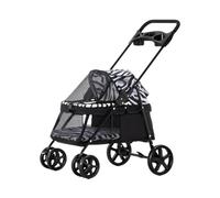 4 Wheels Foldable Dog Cat Stroller Pet Jogger for Medium Small Dogs Cats with Cup Holder Removable Liner and Bottom Storage Holds Pets Up to 15 Kg / 33 Lbs (Color : White)