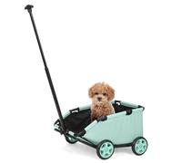 4 Wheels Folding Pet Stroller for Small Dogs Cats,Dog Wagon for Small Dogs with Safety Rope,Dog Baby Carriages Travel, Walking, Vet Visits (Blue-Green)
