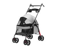 4 Wheels Pet Stroller Dog Cat Stroller for Small Medium Dogs Cats, Foldable Puppy Doggie Kitty Cage Jogger Strollers with Sun Cover, Portable Dog Pushchair with Breathable Visible Mesh (Grey)