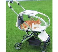 4 Wheels Pet Stroller, Foldable Dog Cat Cage Jogger Stroller with Weather Cover for All-Season, Storage Basket, Breathable and Visible Mesh for Small/Medium Pets,Transparent