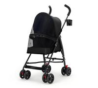 4 Wheels Pet Stroller, Foldable Dog Stroller for Small Pets, Cat Travel Jogger with Sun Canopy, Breathable Puppy Carrier Strollers, Lightweight Pet Pram with Storage Bag, Easy Fold Pets Buggy Black