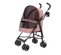 4 Wheels Pet Stroller, Foldable Dog Stroller for Small Pets, Cat Travel Jogger with Sun Canopy, Breathable Puppy Carrier Strollers, Lightweight Pet Pram with Storage Bag, Easy Fold Pets Buggy Pink