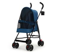 4 Wheels Pet Stroller, Foldable Dog Stroller for Small Pets, Cat Travel Jogger with Sun Canopy, Breathable Puppy Carrier Strollers, Lightweight Pet Pram with Storage Bag, Easy Fold Pets Buggy Blue