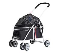 4 Wheels Pet Stroller for Dogs Cats 3 in 1 Foldable Travel Dog Buggy Pushchair,Breathable Design on All Sides,360° Rotation Front Wheel Pet Travel Stroller Own Storage Bags (Black)