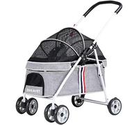 4 Wheels Pet Stroller for Dogs Cats 3 in 1 Foldable Travel Dog Buggy Pushchair,Breathable Design on All Sides,360° Rotation Front Wheel Pet Travel Stroller Own Storage Bags,grey