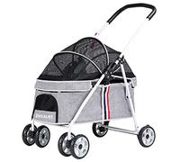 4 Wheels Pet Stroller for Dogs Cats 3 in 1 Foldable Travel Dog Buggy Pushchair,Breathable Design on All Sides,360° Rotation Front Wheel Pet Travel Stroller Own Storage Bags (Grey)