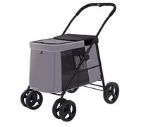 4 Wheels Pet Stroller for Dogs Cats,Portable Foldable Dog Buggy Pushchair with 360° Rotation Front Wheel Pet Travel Stroller/Skylight/with Foot Brake System,for Big Dog Pet (Grey)