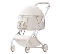 4 Wheels Pet Stroller for Medium Dogs Cats Can Hold up to 44 lbs, Breathable Foldable Jogger Stroller with Storage Basket(Rice-White)