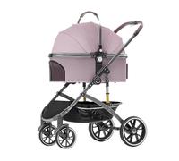 4 Wheels Pet Stroller for Medium Small Dogs Cats Folding Lightweight Travel Stroller eith Storage Basket Handle 360° Front Wheel Rear Wheel with Brake Holds Pets Up to 20 Kg / 44 Lbs (Color : Pink)