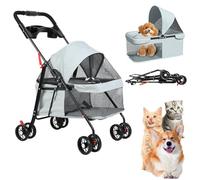 4 Wheels Pet Stroller for Small Dogs and Cats, Portable Folding Dog and Cat Stroller with 360° Breathable Mesh, Safety Leash & Shock-Absorbing Wheels, Cup Holder, Compact Travel Pet Strolling Cart G