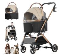 4 Wheels Pet Stroller for Small Medium Dogs Cats Up to 45 lbs Folding Dog Stroller with Detachable Breathable Carrier Suitable for Car Seat, Hand Carry & Travel, All Terrain, 3 in 1 Multifunctional