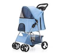 4 Wheels Pet Stroller for Small Mum Dogs & Cats One Hand Folding Portable with STO Basket & 360 Degree Swivel Front Wheel for Easy Maneuvering