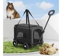 4 Wheels Pet Stroller Jogger w/Detachable Carrier Dog Stroller Pet Stroller Ventilated Pet Bag Foldable Pet Stroller Foldable Dog Cat Cage Jogger Strolle Convenient for Travel(Black)