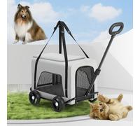 4 Wheels Pet Stroller Jogger w/Detachable Carrier Dog Stroller Pet Stroller Ventilated Pet Bag Foldable Pet Stroller Foldable Dog Cat Cage Jogger Strolle Convenient for Travel(Grey)