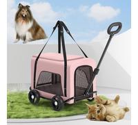 4 Wheels Pet Stroller Jogger w/Detachable Carrier Dog Stroller Pet Stroller Ventilated Pet Bag Foldable Pet Stroller Foldable Dog Cat Cage Jogger Strolle Convenient for Travel(Pink)