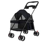 4 Wheels Pet Stroller, Portable Folding Dog Stroller with Cup Holder, Breathable Mesh Pet Cart, Lightweight Strolling Cart for Small Dogs and Cats, 7.5kg Load Capacity Black