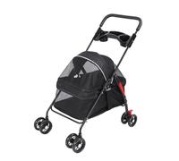 4 Wheels Pet Stroller, Small Dog Stroller, Mesh Folding Cat Stroller with Cup Holder and Storage Compartment, Lightweigh Portable Stroller for Small Medium Dog with Shock