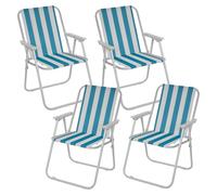 (4, White & Blue Stripe) Garden Patio Metal Folding Spring Deck Chairs
