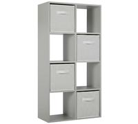 (4 White Drawers) Charles Jacobs Grey 8 Cube Open Book Shelf Storage Unit