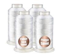 4 White Nylon Thread for Sewing, 210 d/3 Heavy Duty Upholstery Threads, 4 Cone 1500 Yards Each Skin, Fabric Needle, Serger Overlock Machine for Hair Sewing