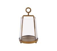 4" Wide Modern Metal Hurricane Lantern with Handmade Sturdy Glass Sleeve in Brass for 2" Pillar Candle & Plants, Farmhouse Hurricane, Industrial, Minimalistic, Shabby Chic (1, Brass, 4"x7.5")