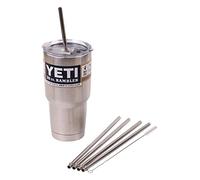 4 WIDE Stainless Steel Straws + Straw hole LID Extra LONG fits 30 oz Yeti Tumbler Rambler Cups - CocoStraw Brand Drinking Straw (4 WIDE straws + Straw Lid)