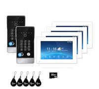 4-Wire Video Door Phone System, 7 Inch Touch Monitor, 2MP Doorbell Camera, 5 in 1 Unlocking Support, Digital Photo Frame, Motion Detection, IR Night Vision, Two-Way Audio (2 Doorbell + 4 Monitor)