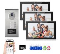 4-Wire Video Intercom System,7 Inch,Night Vision,Live View and Conversation,Unlock by Monitor APP/Swipe Card,Smart Video Doorbell with Camera & Intercom (1 Doorbell + 3 Monitor)