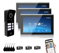 4-Wired Video Doorbell Intercom System for 3-Family Home Apartments & Villas - 3 Units with 10" Monitors, Indoor Outdoor Monitoring, APP Call Alerts,3 in 1 Unlock and 2-Way Audio (Black)