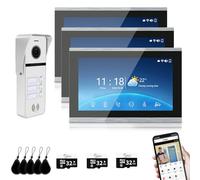4-Wired Video Doorbell Intercom System for 3-Family Home Apartments & Villas - 3 Units with 10" Monitors, Indoor Outdoor Monitoring, APP Call Alerts,3 in 1 Unlock and 2-Way Audio (White)