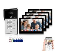 4-Wired Video Intercom System for 4 Unit Family,7-Inch Touchscreen Door Phone Kit with 3-in-1 Unlock,Two-Way Audio, Indoor/Outdoor Monitoring for Apartment Villa,No Monthly Fees (Black)