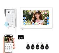 4-Wired Video Intercom System for Apartment,7 Inch Touch Monitor with 1080P Doorbell Doorphone Kit,Supports Fingerprint,RFID Card,Password for Home Villa,TUYA 32G (White(1 Monitor))