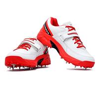 4 WITH QUIVE SEGA Reach Performance Spike Cricket Shoes White/Red/Grey/ (Red, Numeric_6)