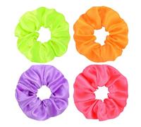 4 Women's Scrunchies, Solid Color Scrunchies, Hair Decoration Accessories, Neon Accessories for Ladies, Elastic Scrunchies for Hair Binding (Orange, Rose Red, Yellow, Purple)