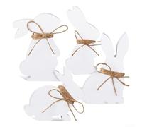 4 Wooden Bunny Shape Signs for Easter Table Decor, Springtime Festive Display and Holiday Home Styling