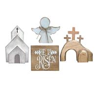4 Wooden Logo Easter Tiered Tray Items Rural Scene Decoration Set Suitable For Easter Scenes Religions Churches Backyard Statues And Sculptures (Grey, One Size)