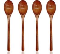 4 Wooden Spoons for Cooking, Wooden Cooking Spoons Set for Baking, Stirring Soup, Coffee, Tea, 23.3 cm Long Handle Wooden Spoons, Natural Wood Mixing Spoons