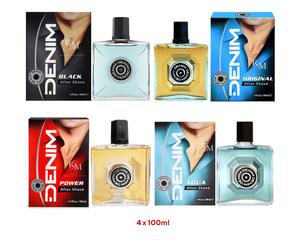 4 x 100ml Denim Aftershave Lotion Mix ORIGINAL , AQUA, BLACK, POWER (R PASSION)