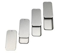 4 x 10ml Rectangular Tin with Slider Lid - Mini Favour/Gift/Sweets/Lip Balm/Pill Boxes - Silver - Sliding Top - Pocket Size - Camping/Hiking Everyday Carry edc