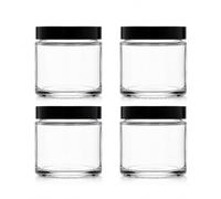 4 x 120ml Clear Glass Cosmetic Jars with Black Urea Lids, Refillable Empty Cream Pots for Balms, Body Butter, Skincare and Bath Salts