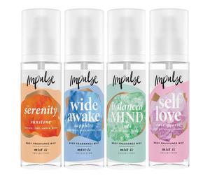 4 x 150ml Impulse Wide Awake, Balanced Mind, Serenity, Self love Body Mist GIFT