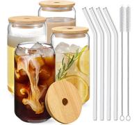 4 X 16Oz Can Shaped Glass Cups - Drinking Glasses With Bamboo Lids And Glass Straw - Classic Design With Aesthetic Appeal