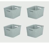 4 X 18L Grey Rattan Effect Storage Basket Tray Large Plastic Curver Nestable